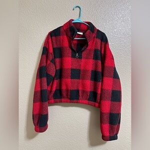 SO Red and Black Plaid Women's Fleece Sweater